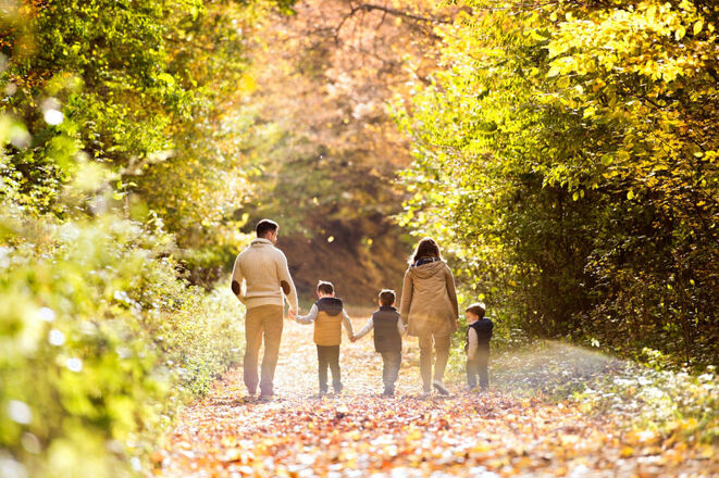 Familie spaziert im Wald (Bild: Getty Images/Unsplash)