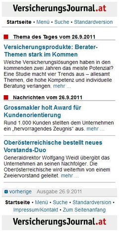 Screenshot der neuen Mobilversion des VersicherungsJournals