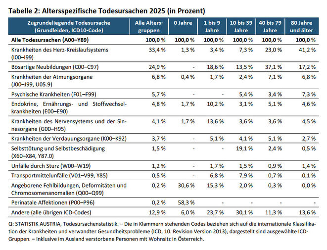 Todesursachen nach Altersgruppen (Quelle: Statistik Austria)