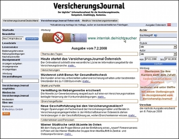 Screenshot VersicherungsJournal.at vom 7. Februar 2008